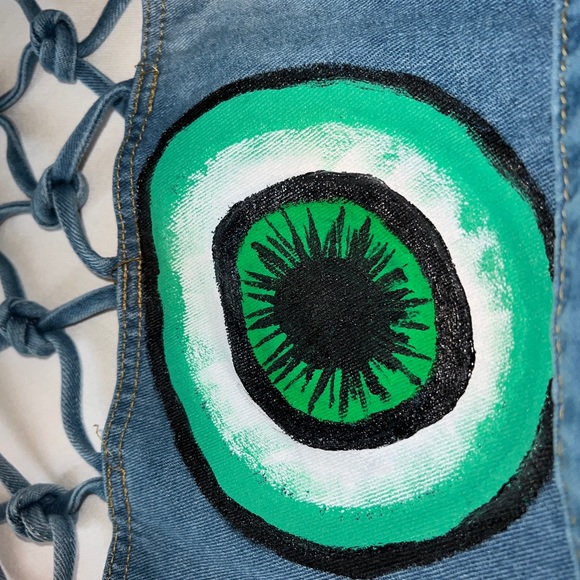 Dragon Eye Evil Eye Denim Jacket S NWT - Picture 4 of 6